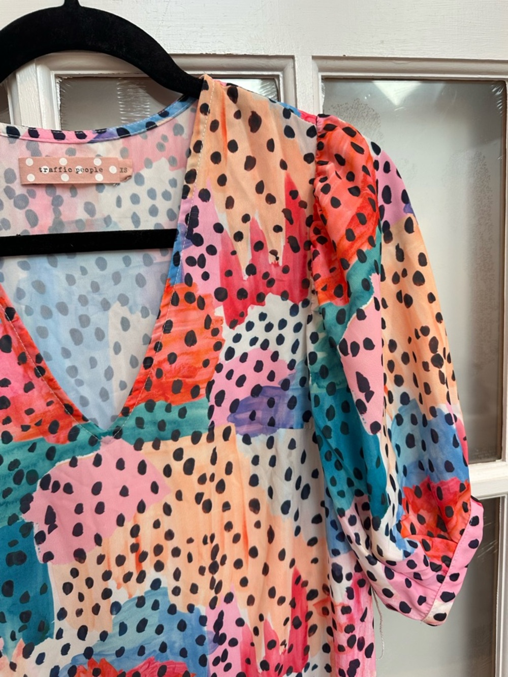 Traffic People Art To Wear Retro Polka Dot Tiered Ruffle V-Neck Dress Size XS - Picture 3 of 13